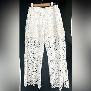 Cropped lace pants in white, NWOT